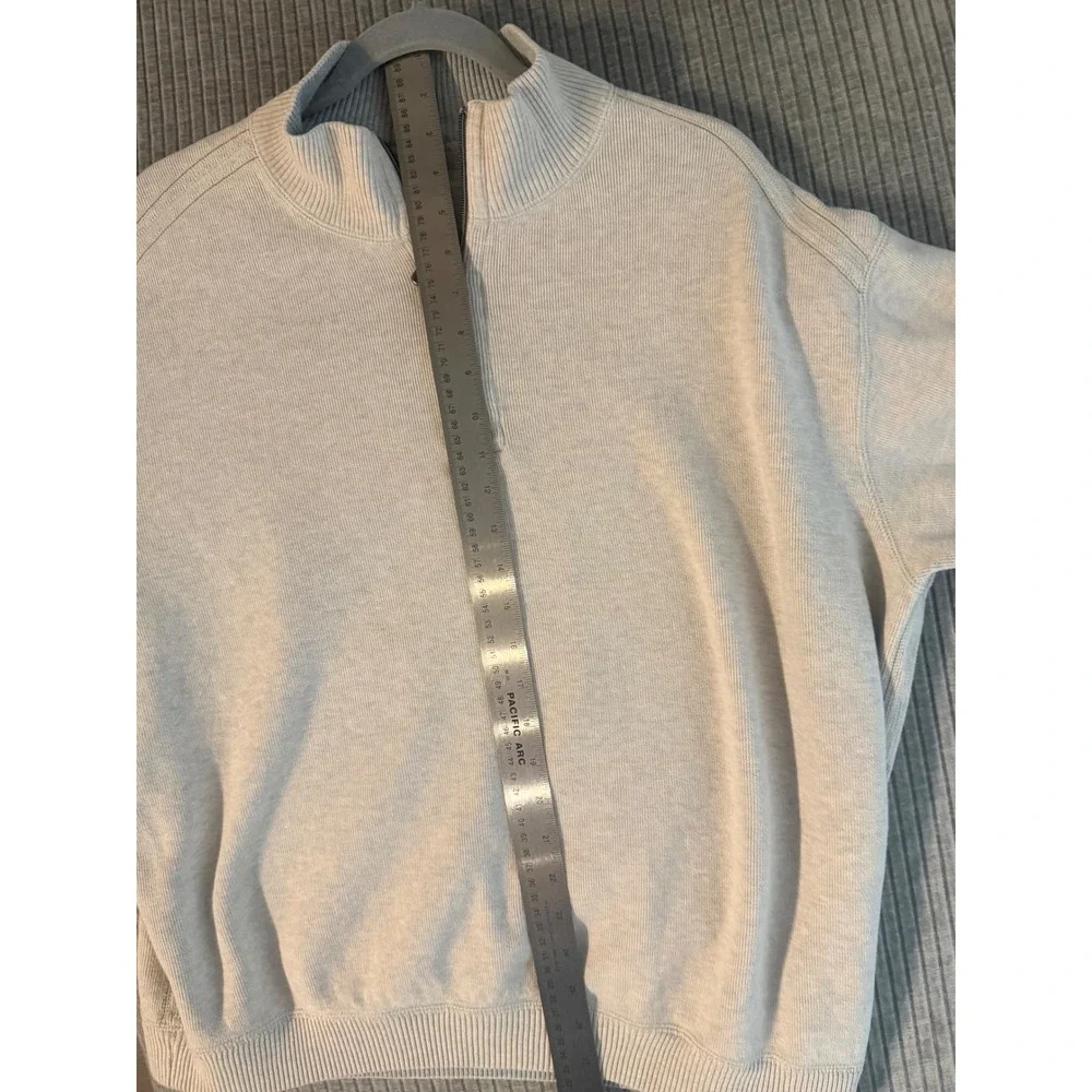 Tommy Bahama Mens XL Quarter Zip Pullover Sweater Beige Ribbed Knit Marlin Logo